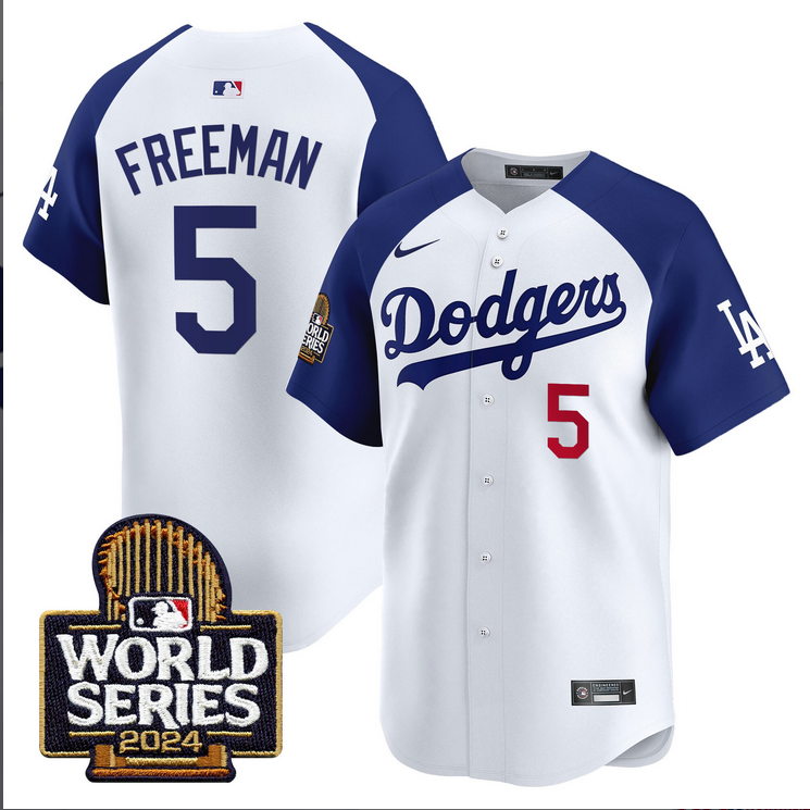 Men MLB Los Angeles Dodgers 5 Freeman white 2024 World Series Champions Patch Limited Jersey20241105 style 3